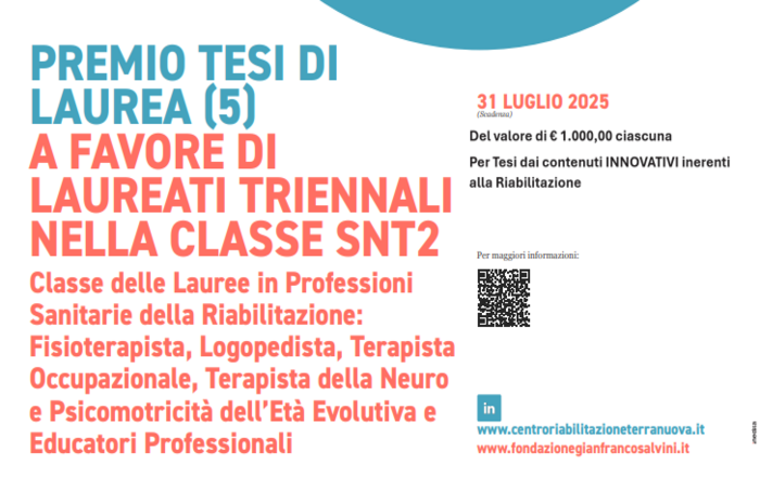 Premio Tesi di Laurea 2025 inerenti alla Neuroriabilitazione per Laureati triennali nella Classe SNT2